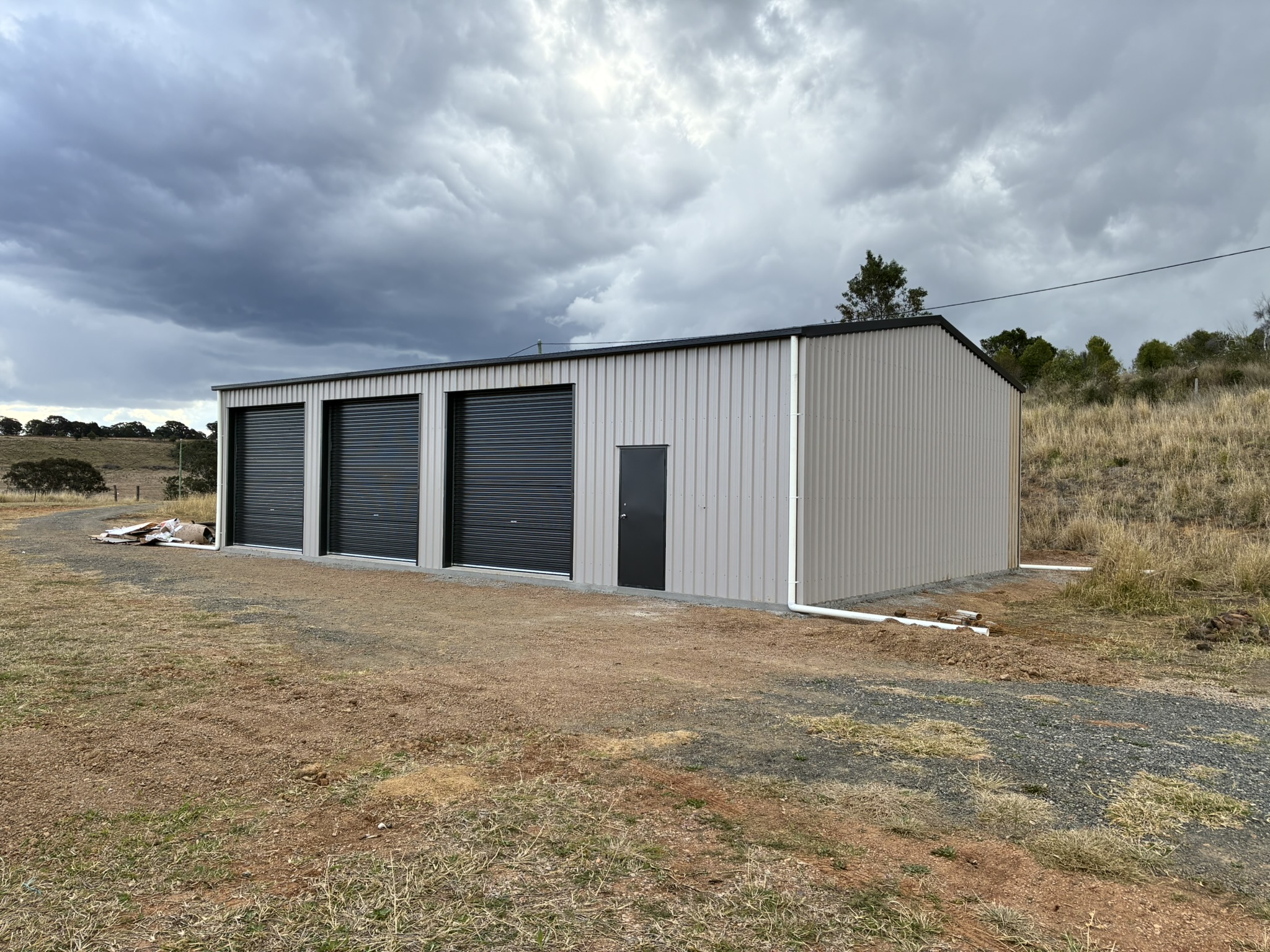Garage shed with concrete slab