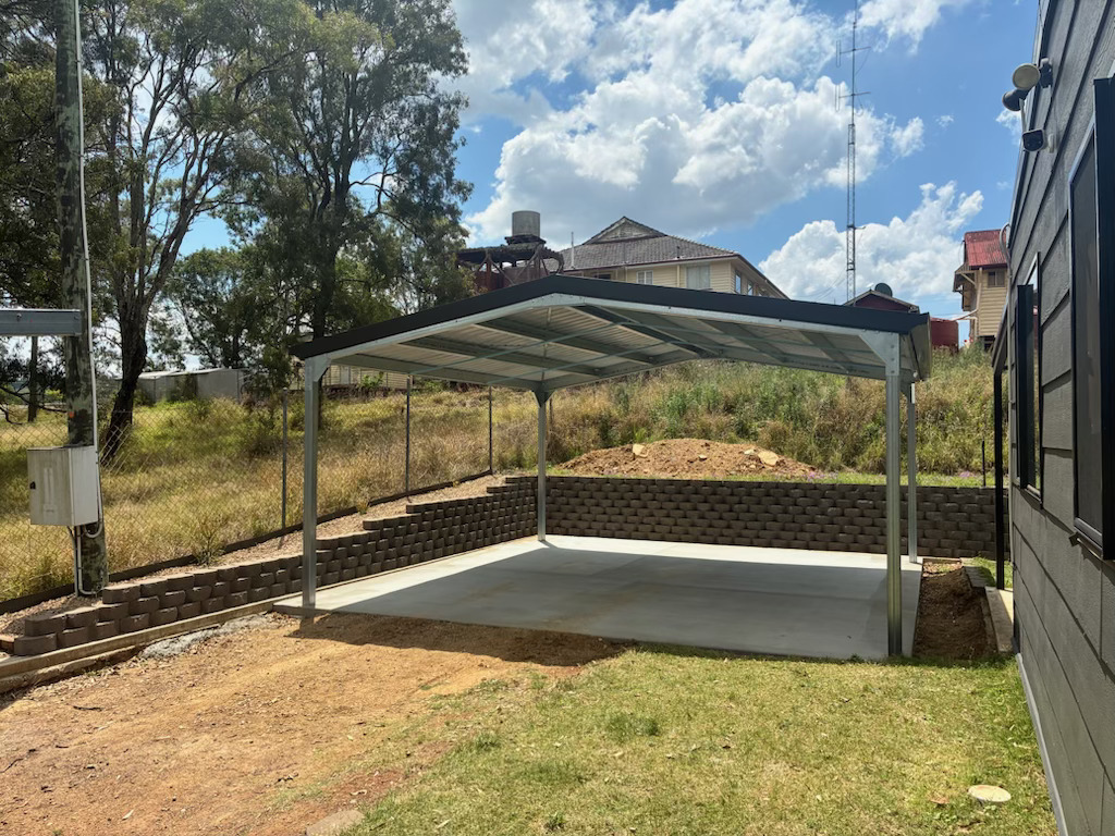 Carport gable detail showing galvanised frame