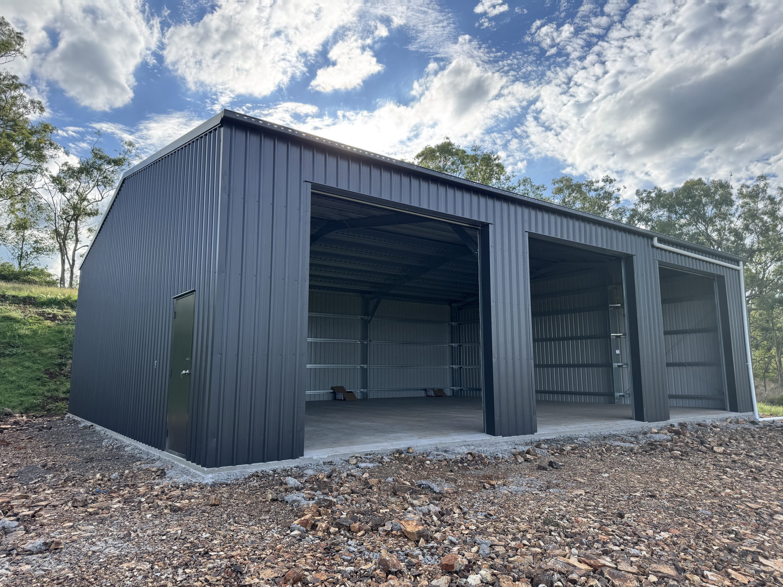 Completed triple garage shed wide angle